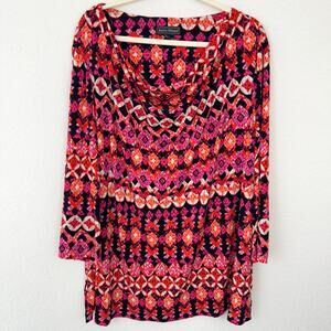 Jessica Howard Womens Tunic Top Blouse Size 24W Geometric Gathered Orange